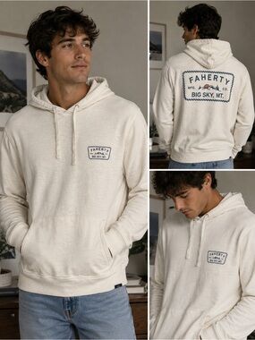 Faherty Big Sky Montana Organic Cotton Slub Hoodie Cream L